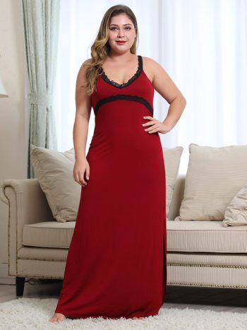 Women Lace Plus Size Sling Solid Color Loungewear Casual Sleepwear - Image 11