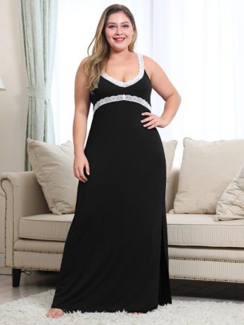 Women Lace Plus Size Sling Solid Color Loungewear Casual Sleepwear - Image 9