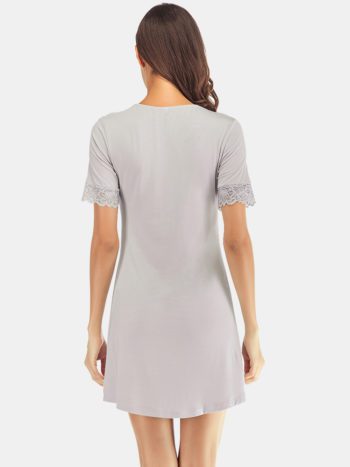 Women Modal Lace-trim Casual Loungewear Short Sleeve Sleepwear Nightgown - Image 3