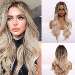 EASIHAIR Long Light Blonde Ombre Natural Wave Style Wigs Heat Resistant Synthetic Wigs Middle Part Hair Cosplay Wigs for Women