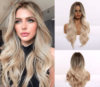 EASIHAIR Long Light Blonde Ombre Natural Wave Style Wigs Heat Resistant Synthetic Wigs Middle Part Hair Cosplay Wigs for Women