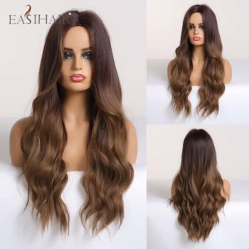EASIHAIR Long Wavy Brown Synthetic Wigs With Blonde Highlights Cosplay Natural Hair Wigs High Temperature Fiber For Black Women - Image 7