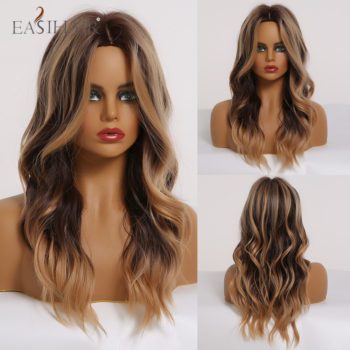 EASIHAIR Long Wavy Brown Synthetic Wigs With Blonde Highlights Cosplay Natural Hair Wigs High Temperature Fiber For Black Women - Image 13