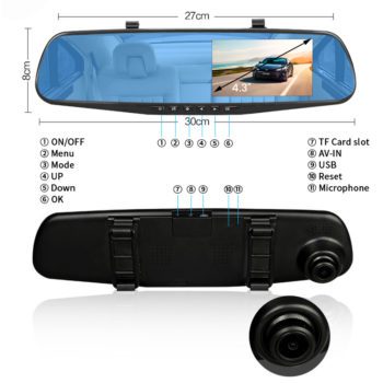 E-ACE Full HD 1080P Car Dvr Camera Auto 4.3 Inch Rearview Mirror Digital Video Recorder Dual Lens Registratory Camcorder - Image 3