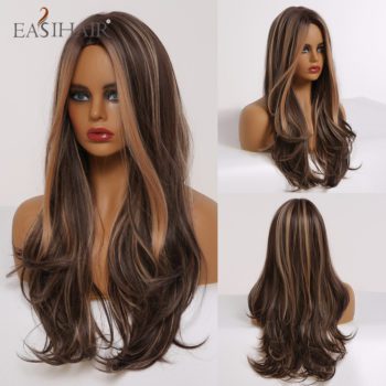 EASIHAIR Long Wavy Brown Synthetic Wigs With Blonde Highlights Cosplay Natural Hair Wigs High Temperature Fiber For Black Women - Image 10