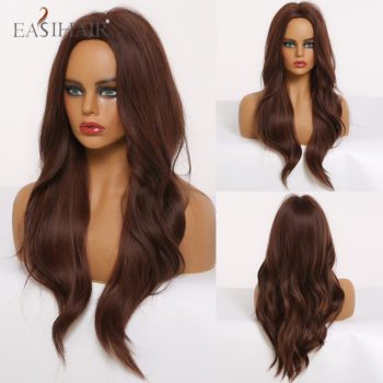 EASIHAIR Long Wavy Brown Synthetic Wigs With Blonde Highlights Cosplay Natural Hair Wigs High Temperature Fiber For Black Women - Image 20