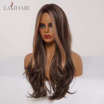 EASIHAIR Long Wavy Brown Synthetic Wigs With Blonde Highlights Cosplay Natural Hair Wigs High Temperature Fiber For Black Women - Image 5