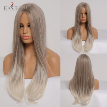 EASIHAIR Ombre Brown Light Blonde Platinum Long Wavy Middle Part Hair Wig Cosplay Natural Heat Resistant Synthetic Wig for Women - Image 11