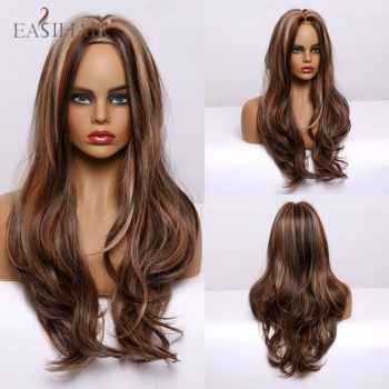 EASIHAIR Ombre Brown Light Blonde Platinum Long Wavy Middle Part Hair Wig Cosplay Natural Heat Resistant Synthetic Wig for Women - Image 9