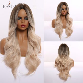 EASIHAIR Ombre Brown Light Blonde Platinum Long Wavy Middle Part Hair Wig Cosplay Natural Heat Resistant Synthetic Wig for Women - Image 19