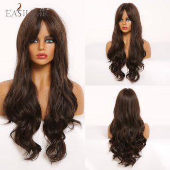 EASIHAIR Long Wavy Brown Synthetic Wigs With Blonde Highlights Cosplay Natural Hair Wigs High Temperature Fiber For Black Women - Image 17