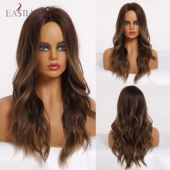 EASIHAIR Long Wavy Brown Synthetic Wigs With Blonde Highlights Cosplay Natural Hair Wigs High Temperature Fiber For Black Women - Image 12