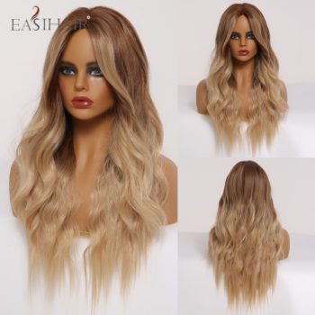 EASIHAIR Long Wavy Brown Synthetic Wigs With Blonde Highlights Cosplay Natural Hair Wigs High Temperature Fiber For Black Women - Image 24
