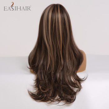 EASIHAIR Long Wavy Brown Synthetic Wigs With Blonde Highlights Cosplay Natural Hair Wigs High Temperature Fiber For Black Women - Image 2