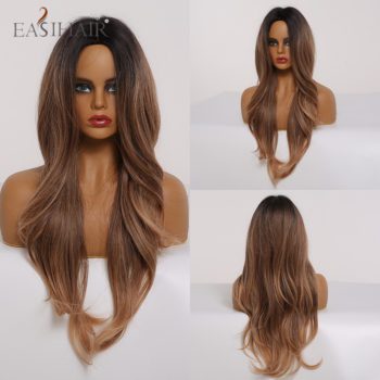 EASIHAIR Long Wavy Brown Synthetic Wigs With Blonde Highlights Cosplay Natural Hair Wigs High Temperature Fiber For Black Women - Image 9
