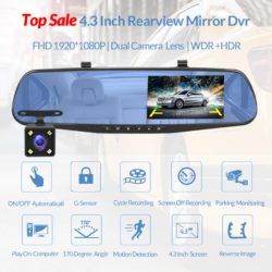 E-ACE Full HD 1080P Car Dvr Camera Auto 4.3 Inch Rearview Mirror Digital Video Recorder Dual Lens Registratory Camcorder