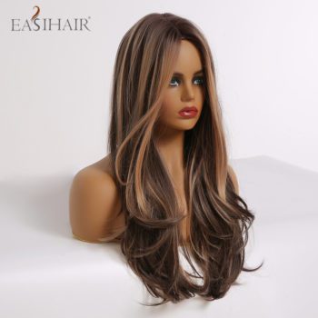 EASIHAIR Long Wavy Brown Synthetic Wigs With Blonde Highlights Cosplay Natural Hair Wigs High Temperature Fiber For Black Women - Image 4
