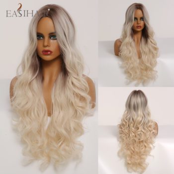 EASIHAIR Ombre Brown Light Blonde Platinum Long Wavy Middle Part Hair Wig Cosplay Natural Heat Resistant Synthetic Wig for Women - Image 18