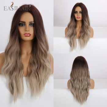EASIHAIR Ombre Brown Light Blonde Platinum Long Wavy Middle Part Hair Wig Cosplay Natural Heat Resistant Synthetic Wig for Women - Image 15