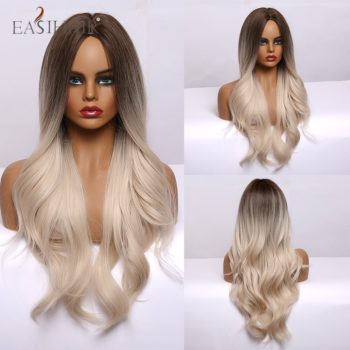 EASIHAIR Long Light Blonde Ombre Natural Wave Style Wigs Heat Resistant Synthetic Wigs Middle Part Hair Cosplay Wigs for Women - Image 6