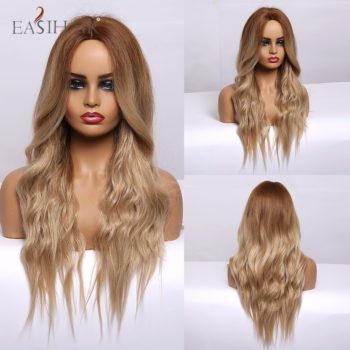 EASIHAIR Ombre Brown Light Blonde Platinum Long Wavy Middle Part Hair Wig Cosplay Natural Heat Resistant Synthetic Wig for Women - Image 22