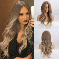 EASIHAIR Long Ombre Blonde Wigs for Middle Part Heat Resistant Synthetic Wigs Afro Women Wavy Cosplay Natural Hair Wigs