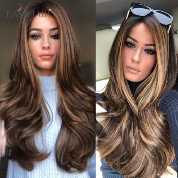 EASIHAIR Long Wavy Brown Synthetic Wigs With Blonde Highlights Cosplay Natural Hair Wigs High Temperature Fiber For Black Women - Image 3