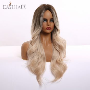 EASIHAIR Long Light Blonde Ombre Natural Wave Style Wigs Heat Resistant Synthetic Wigs Middle Part Hair Cosplay Wigs for Women - Image 4