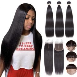 Sapphire Straight Bundles With Closure Brazilian Hair Weave Bundles With Closure Human Hair Bundles With Closure Hair Extension