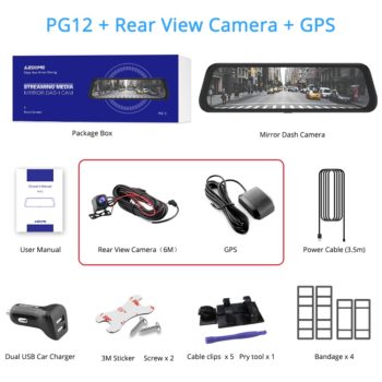 AZDOME Car dvr PG12 Dual Lens Rear View Camera 10" Full-Screen Touching 1296P Dash Cam Streaming Media Night Vision Dash camera - Image 8