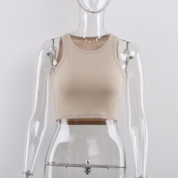 Forefair Ribbed Tank Tops Crop Vest Solid Harajuku Korean Female Off Shoulder Knitted Khaki White Summer Women Tops