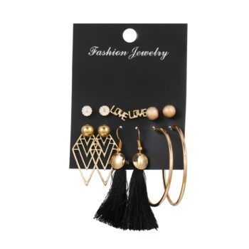 EN 12 Pairs Flower Women'S Earrings Set Pearl Crystal Stud Earrings Boho Geometric Tassel Earrings For Women Jewelry Gift