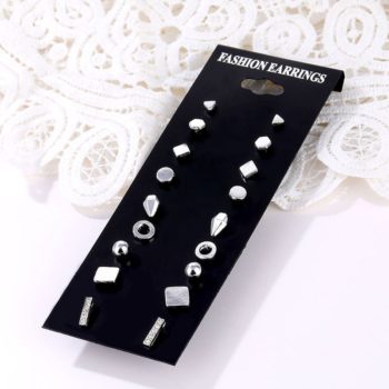 EN 12 Pairs Flower Women'S Earrings Set Pearl Crystal Stud Earrings Boho Geometric Tassel Earrings For Women Jewelry Gift