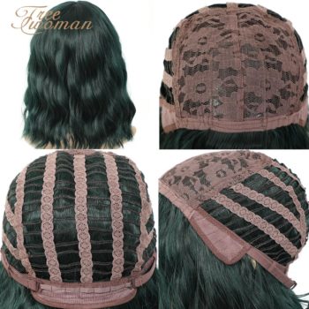 FREEWOMAN Green Synthetic Wig Lolita Short Bob Wig With Bangs Cosplay Water Wave Synthetic Hair Wigs For Women American Style