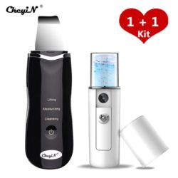 Ultrasonic Nano Ion Skin Scrubber Cleaner Face Lifting Peeling Extractor Deep Cleaning Beauty Device + Facial Steamer Sprayer 44