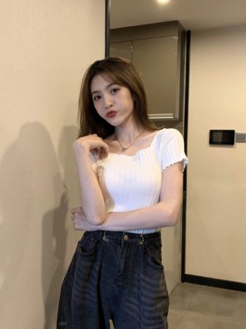 HELIAR Women T-shirt Off Shoulder Knitting Crop Tops Women Fashion Solid Short Sleeve Skinny T-shirts Women