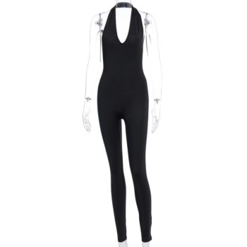 Simenual Solid Bodycon Halter Women Long Jumpsuits Skinny Backless Sleeveless Workout Overalls Sportswear Fashion Basic Jumpsuit - Image 8