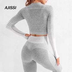 Seamless Women Yoga Set Long Sleeve Top High Waist Sport Leggings Gym Clothes Sport Suit short Gym Suit Fitness Sets for Women