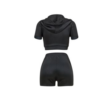 Women's Suits set Casual Two-Piece Hoodie Crop Top with Biker Shorts Set Short Sleeve Drawstring Tracksuits Outfits - Image 5