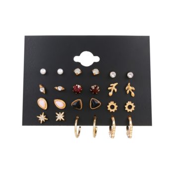 EN 12 Pairs Flower Women'S Earrings Set Pearl Crystal Stud Earrings Boho Geometric Tassel Earrings For Women Jewelry Gift