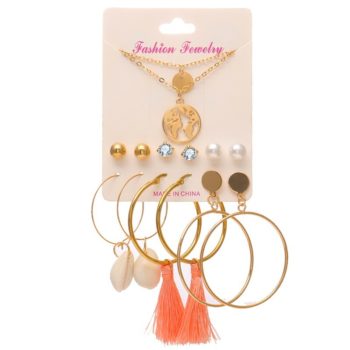 EN 12 Pairs Flower Women'S Earrings Set Pearl Crystal Stud Earrings Boho Geometric Tassel Earrings For Women Jewelry Gift