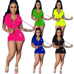 Women's Suits set Casual Two-Piece Hoodie Crop Top with Biker Shorts Set Short Sleeve Drawstring Tracksuits Outfits