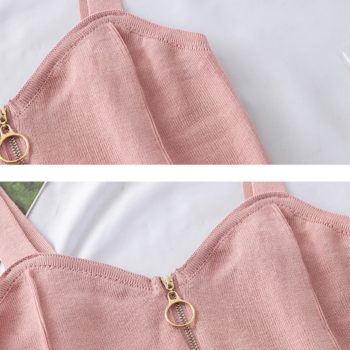 HELIAR Tops Women Crop Top Zipper Knitting Camisole With Hole Female Tank Tops Ladies Sleeveless Solid Strap Top Women
