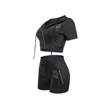 Women's Suits set Casual Two-Piece Hoodie Crop Top with Biker Shorts Set Short Sleeve Drawstring Tracksuits Outfits - Image 4