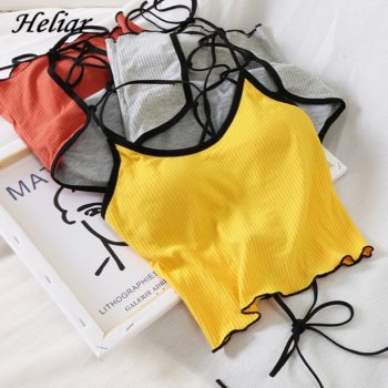 HELIAR Halter Tops Women Backless Bandage Crop Tops Women Solid Cotton Underwear Bra Tops For Women