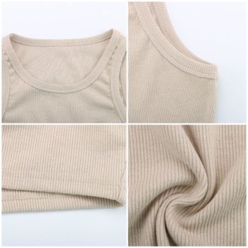 Forefair Ribbed Tank Tops Crop Vest Solid Harajuku Korean Female Off Shoulder Knitted Khaki White Summer Women Tops