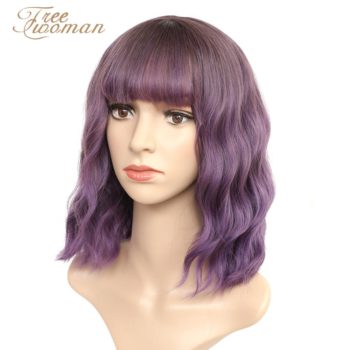 FREEWOMAN Green Synthetic Wig Lolita Short Bob Wig With Bangs Cosplay Water Wave Synthetic Hair Wigs For Women American Style