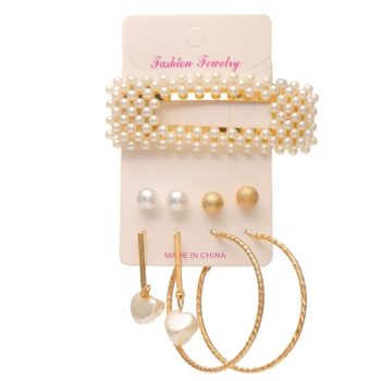 EN 12 Pairs Flower Women'S Earrings Set Pearl Crystal Stud Earrings Boho Geometric Tassel Earrings For Women Jewelry Gift