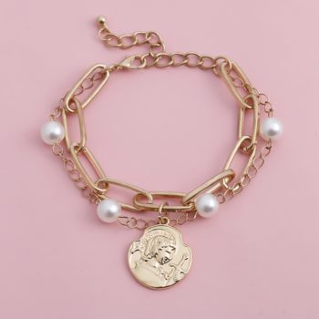 Gothic Baroque Pearl Coin Pendant Choker Necklace for Women Bead Lariat Gold Color Long Chain Necklace