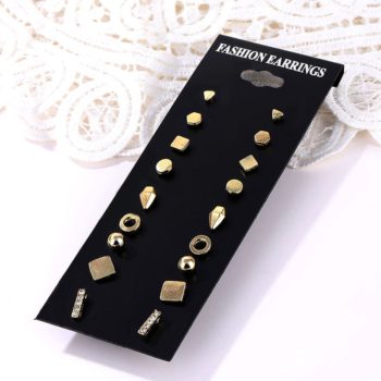 EN 12 Pairs Flower Women'S Earrings Set Pearl Crystal Stud Earrings Boho Geometric Tassel Earrings For Women Jewelry Gift